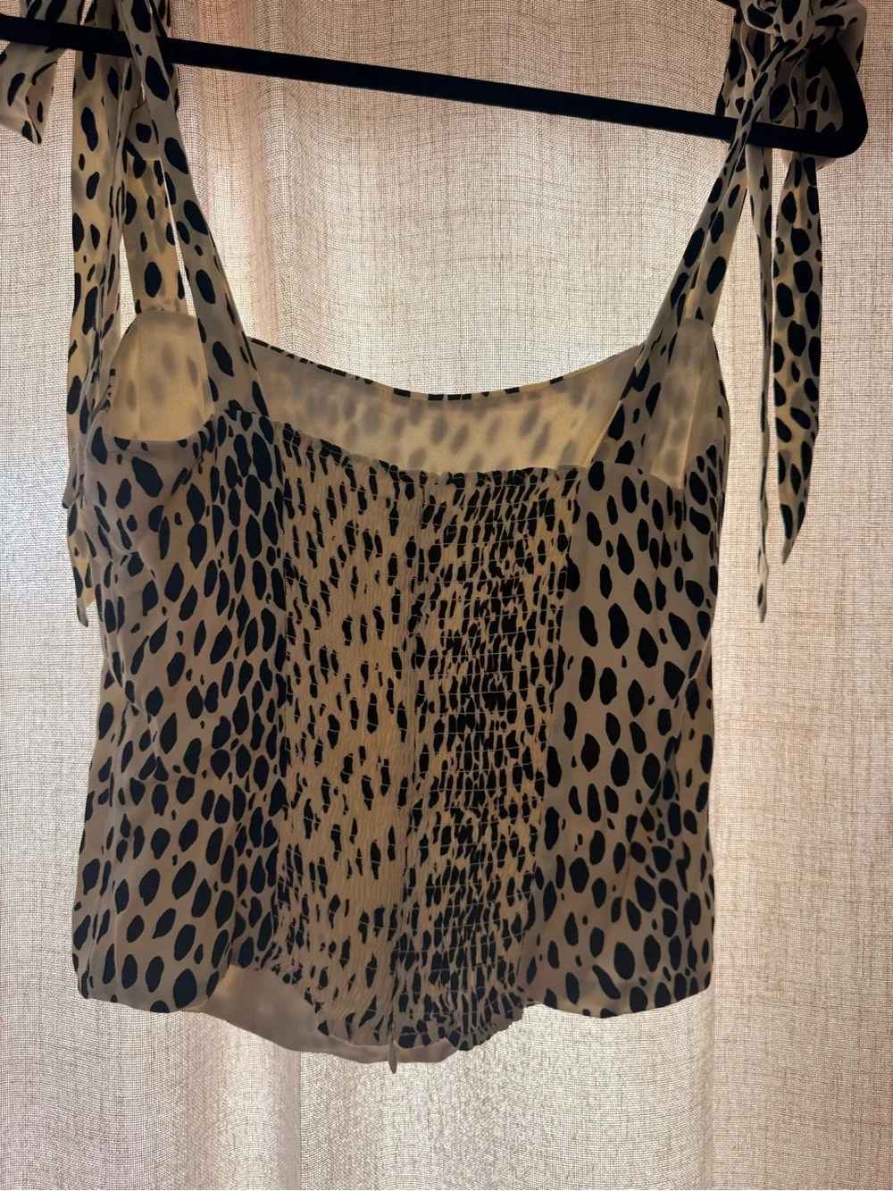 Tie-Shoulder Leopard Print Cami Top - Black on Cream